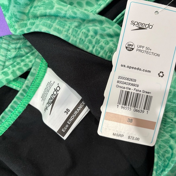 Speedo Printed Twist Back One Piece - Green, 38/12, NWT - Picture 5 of 9